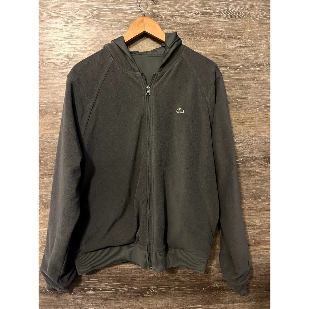 Lacoste Men Jacket Full Zip Size L/XL Gray Hooded Fleeced